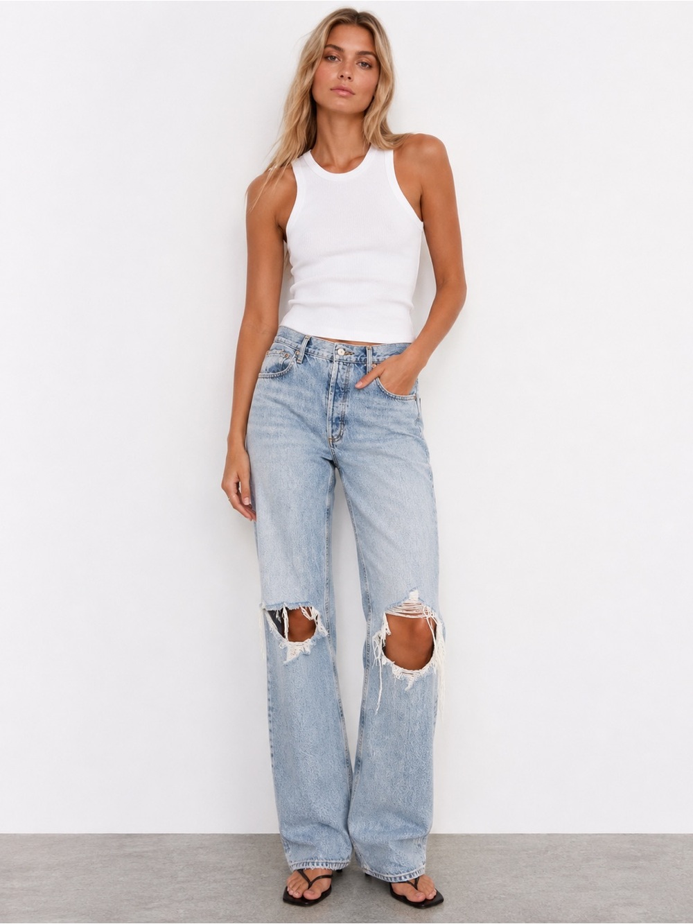 AGOLDE 90s Pinch Waist High Rise Distressed Straight Leg Jeans Button Fly 30